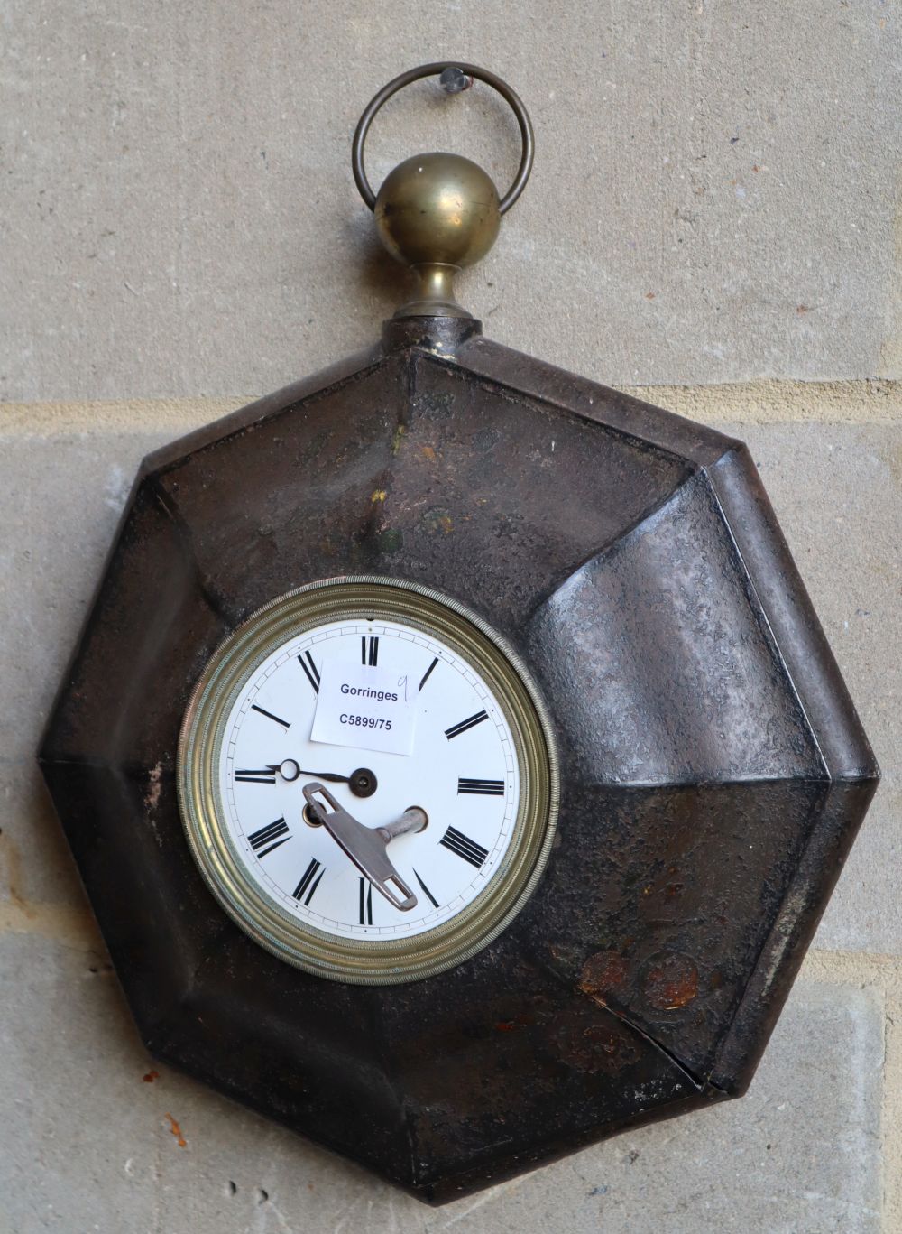 A French Tole clock, c.1840, W.35cm